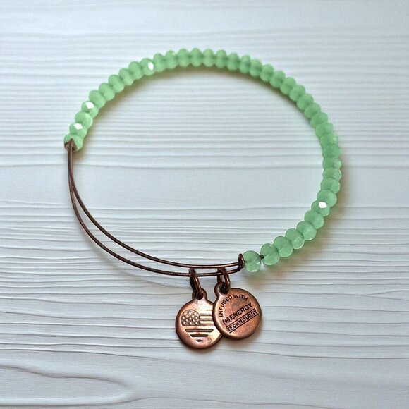 Alex And Ani Green Faceted Bead Charm Bangle Copper Finish Expandable - Picture 3 of 4